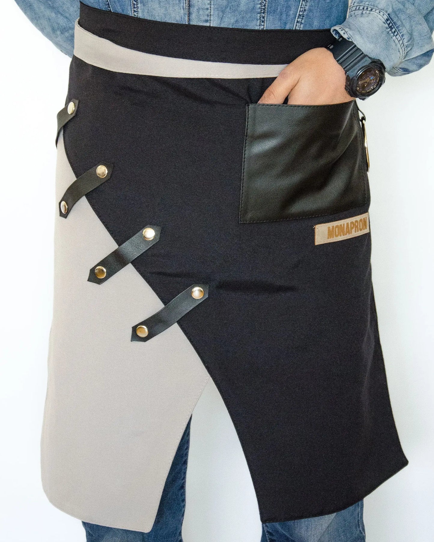 apron - önlük - 02 Miro Short Black-Grey Apron - Monapron