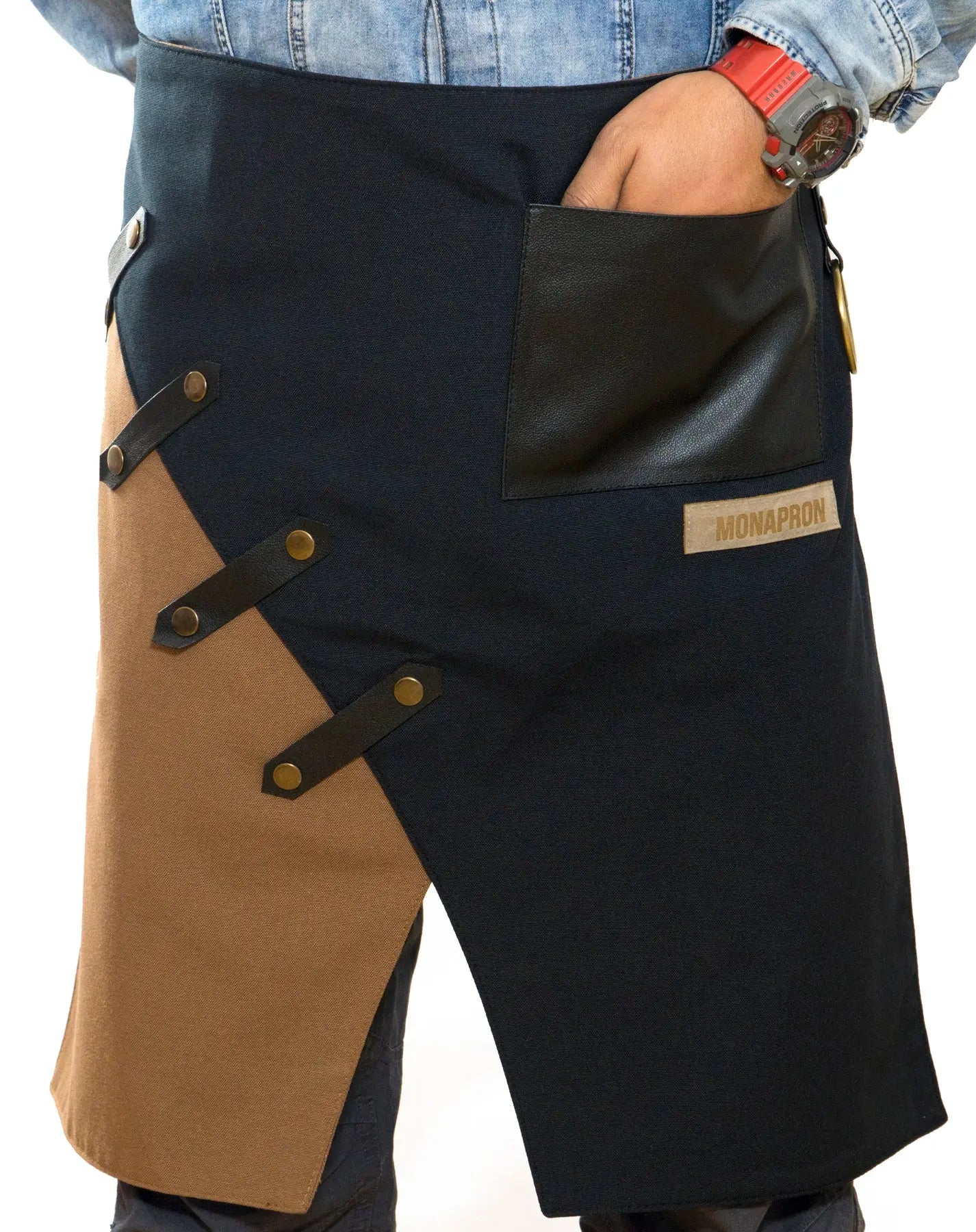 apron - önlük - 02 Miro Short Black-Brown Apron - Monapron