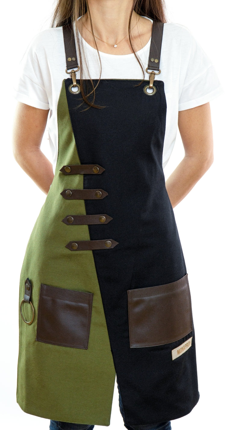 02 Miro Black-Green Apron - Monapron